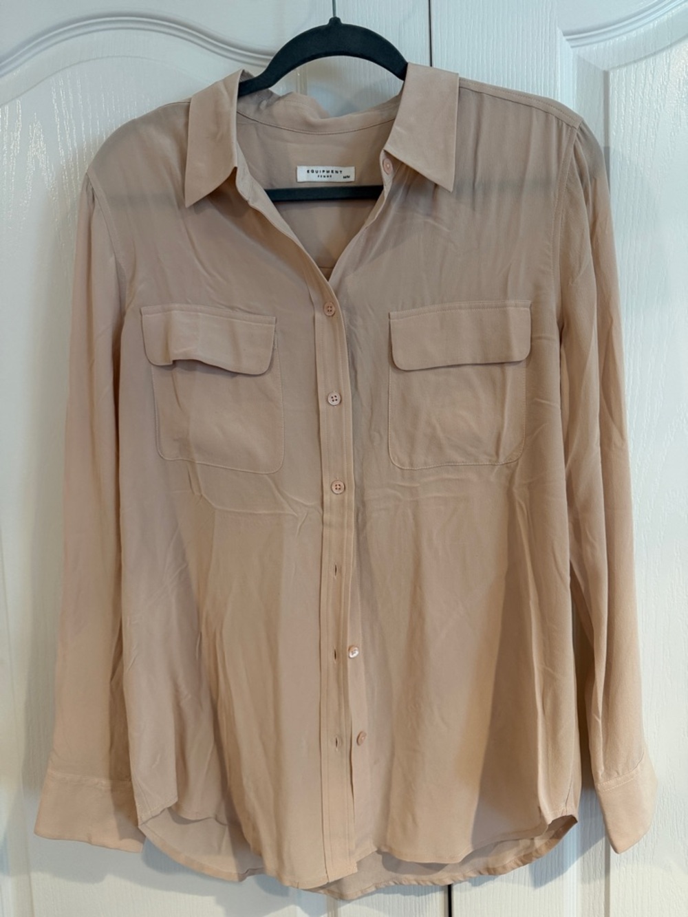 Equipment Beige Silk Button-Front Blouse